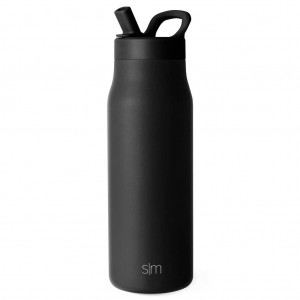 Simple Modern with Manual Straw Lid Water Bottles Black | XOZFBP562