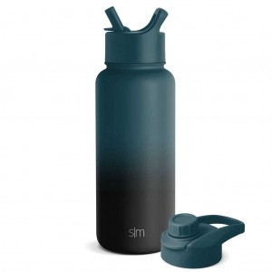 Simple Modern with Straw Lid and Chug Lid Water Bottles Obsidian Green | YXUWFJ651